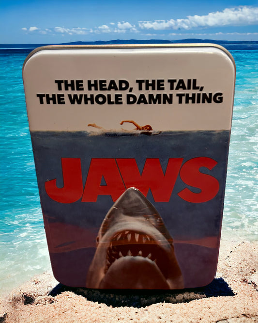 Jaws Tin with Cherry Flavored Shark Tooth Candy